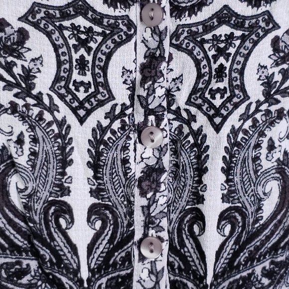 Lucky Brand Women's Small Paisley Button Up Sleeveless Tank Top Blouse, Gray - Picture 3 of 6